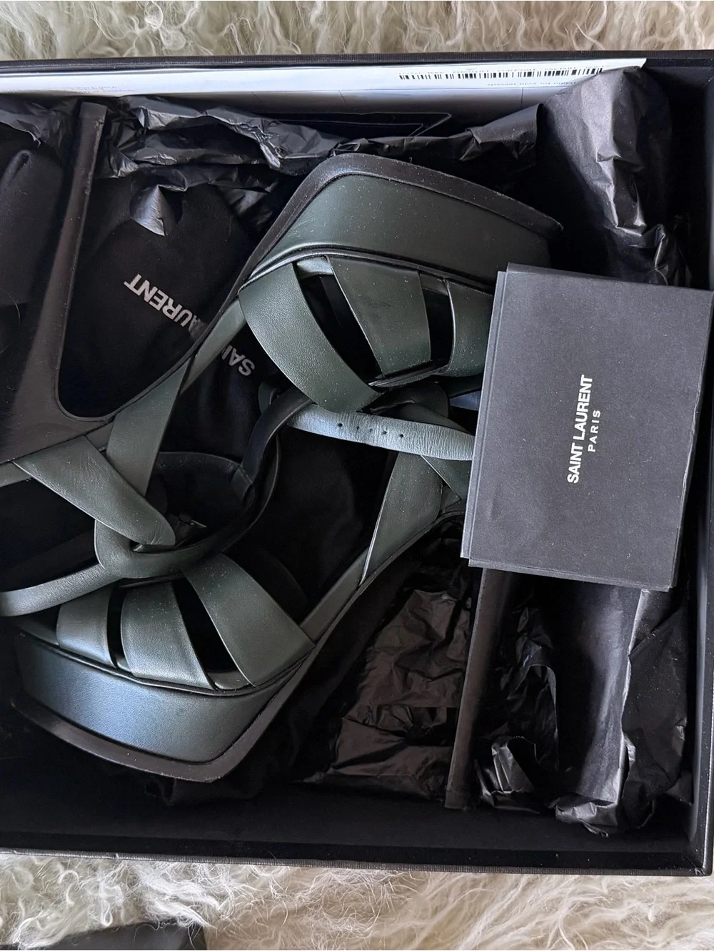 Saint Laurent Tribute 105 Sandal Queen Calf New Vert Fonce - Picture 6 of 9